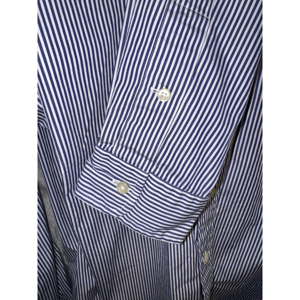 Polo Ralph Lauren Men's Sz M Blue Striped Oxford Custom Fit Button Down Red Pony - Picture 6 of 8